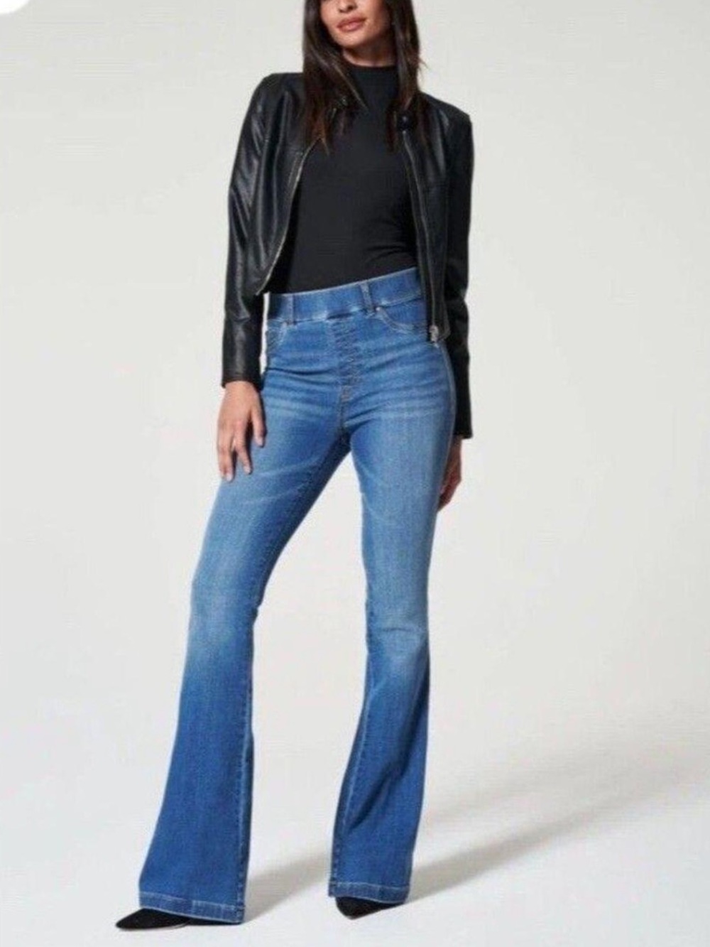 SPANX Pull On Flare Jeans in Vintage Indigo Size XL Stretch Denim